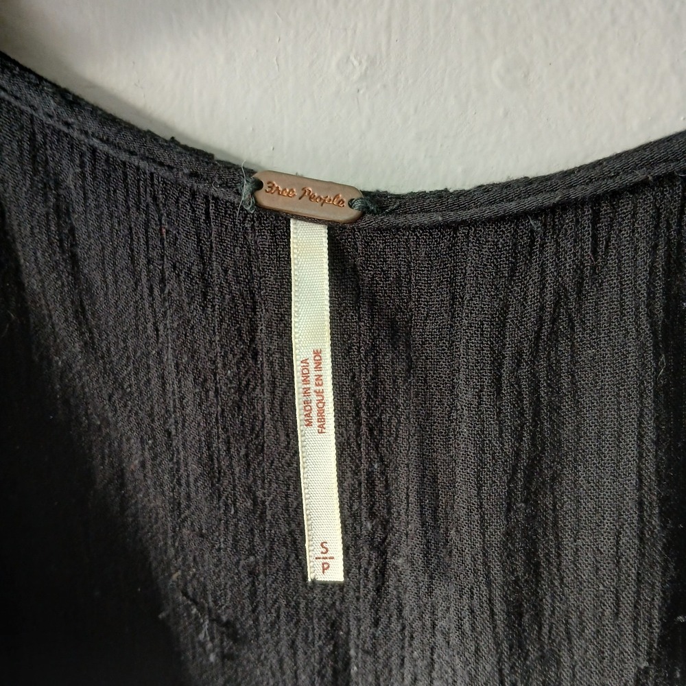 Free People Size Small Snow Angel Mini Dress Black Long Sleeve Bohemian Slip - Picture 7 of 13